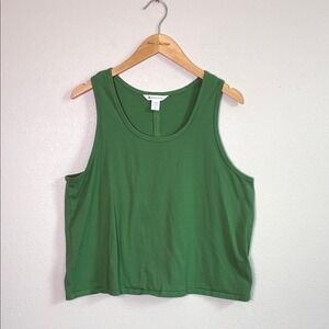 ATHLETA Women XL Green Stretch Cotton Cropped Workout Tank Activewear Yoga